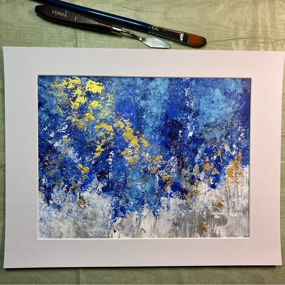 Abstract "Blooming in Blue" Floral Landscape Acrylic Wall Art Painting - Picture 12 of 13